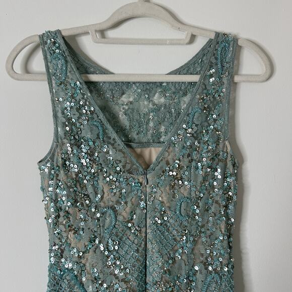 Aidan Mattox Dress Womens 2 All Over Sequin Beaded Blue Holiday Formal Event - Picture 4 of 9
